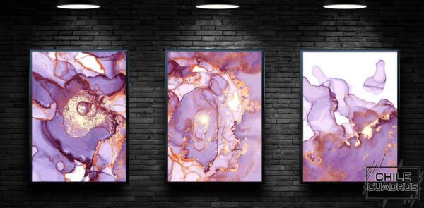set de cuadros marmoleados lila